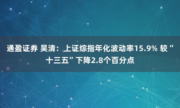 通盈证券 吴清：上证综指年化波动率15.9% 较“十三五”下降2.8个百分点
