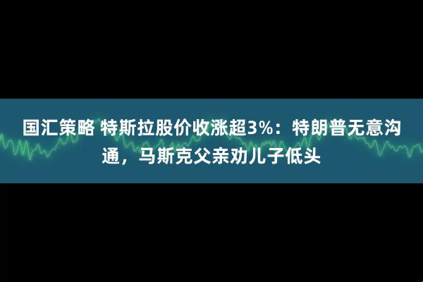 国汇策略 特斯拉股价收涨超3%：特朗普无意沟通，马斯克父亲劝儿子低头