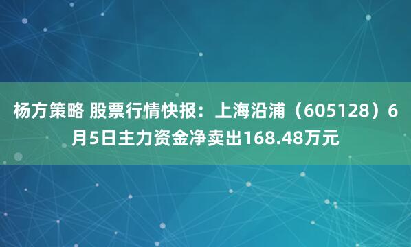 杨方策略 股票行情快报：上海沿浦（605128）6月5日主力资金净卖出168.48万元